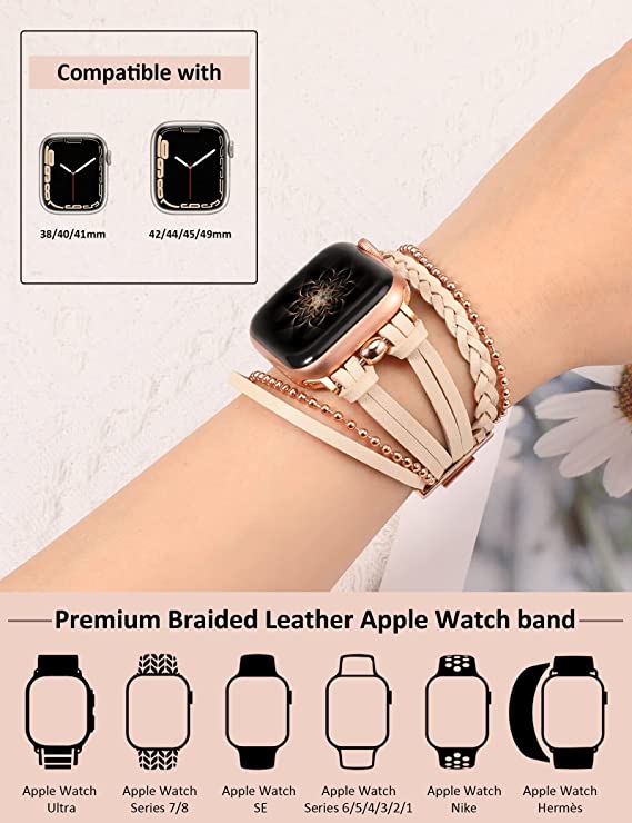 Wearlizer Leather Band Compatible with Apple Watch Band Women 42mm