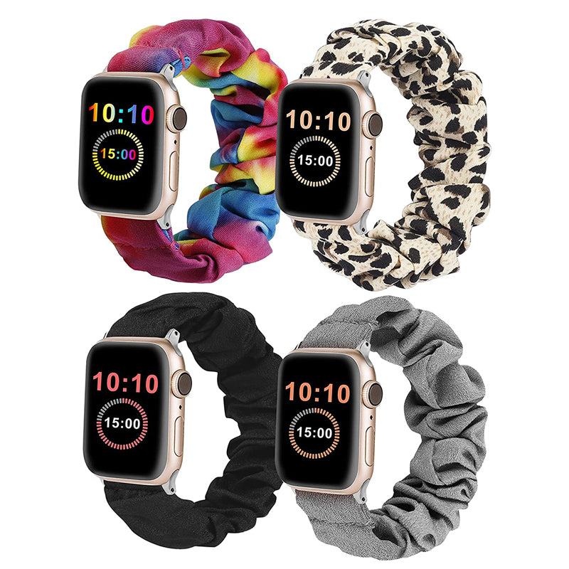 Wearlizer 4 Packs Apple Watch Band Scrunchie Soft Clot Cute Printed El